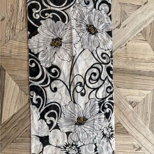Floral Black and White Silky Scarf